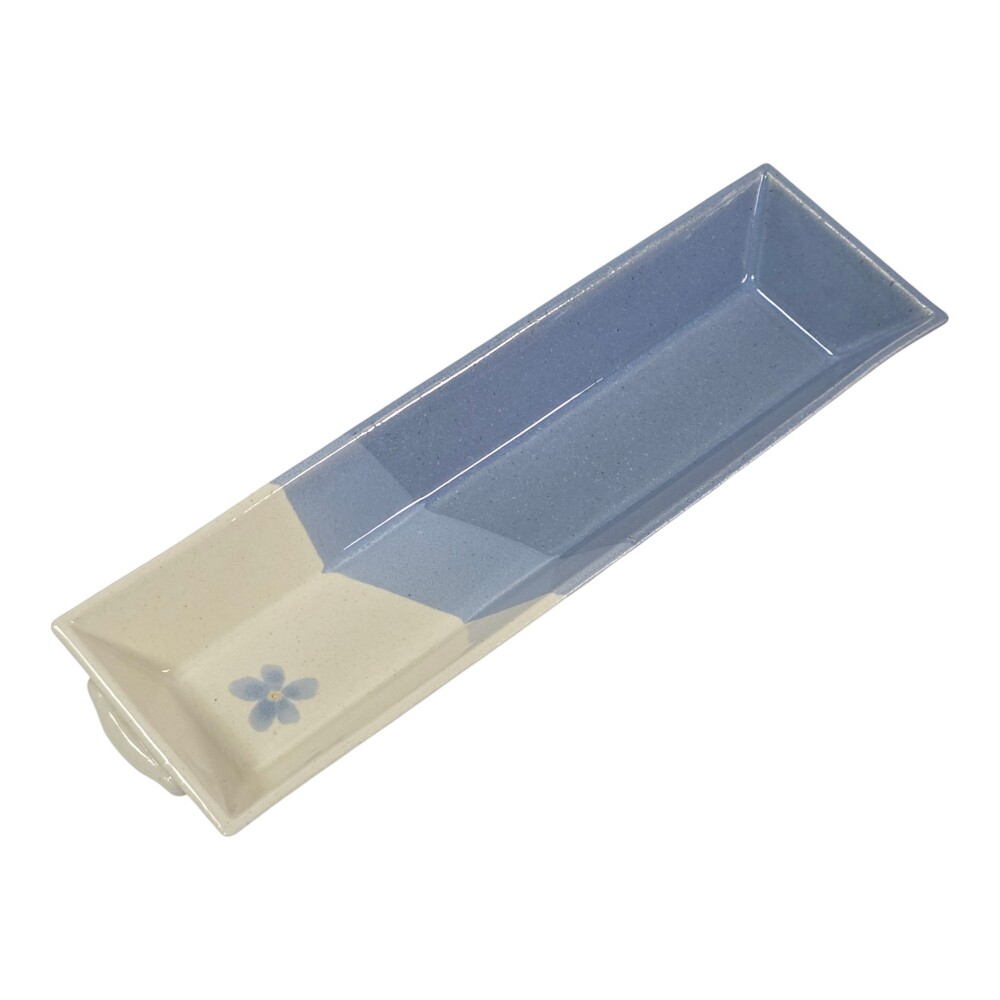 Clay Pen Pottery Blue Cream Cracker Snack Tray 13.2in Forget Me Not Floral